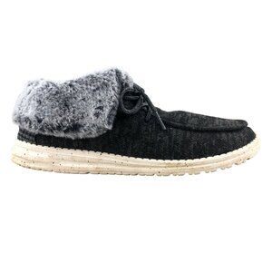 Hey Dude Women's Size 9 Wendy Fold Black Grey Slip On Elastic Laces Casual Shoes
